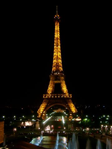 Eiffel Tower, Paris, illuminated at night